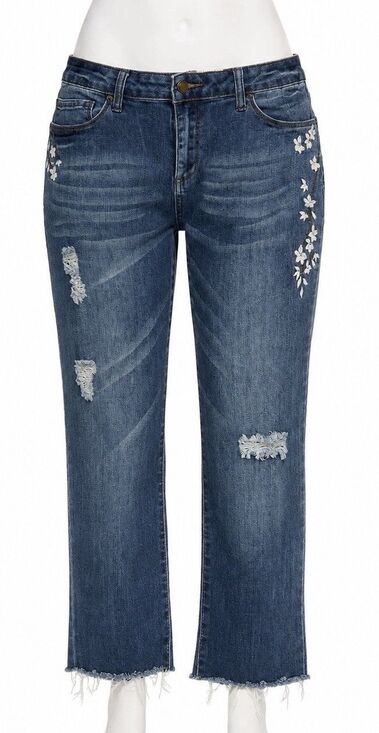 Angel Kiss Denim - Angel Kiss Jeans Womens 15 Floral Embroidered Distressed Cropped Denim Boho